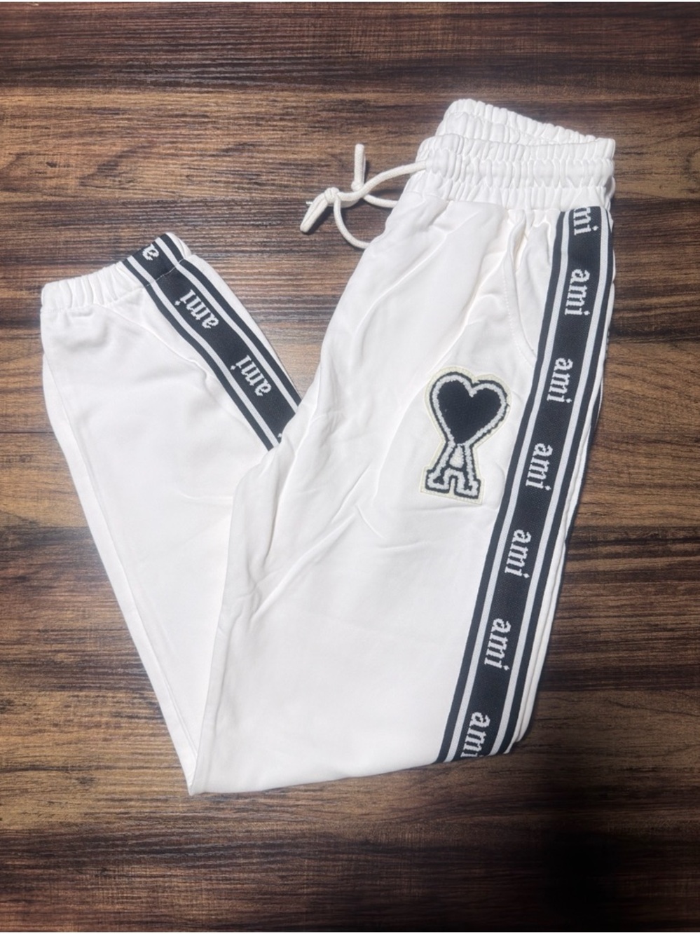 White Joggers with Black Logo Side Tape